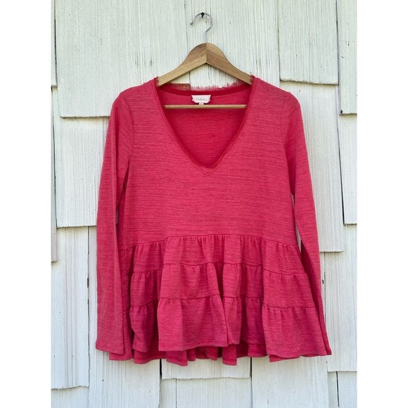 Anthropologie‎ Deletta Thea Peplum Ruffle Top Coral Tiered Long Sleeve Size XS - Picture 3 of 8